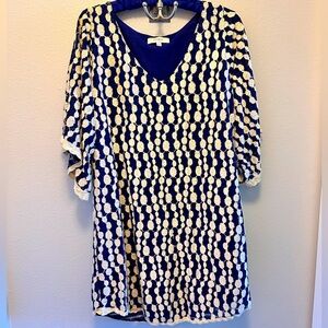 Umgee blue and cream dress with bell sleeves. Lined. Guc. Small